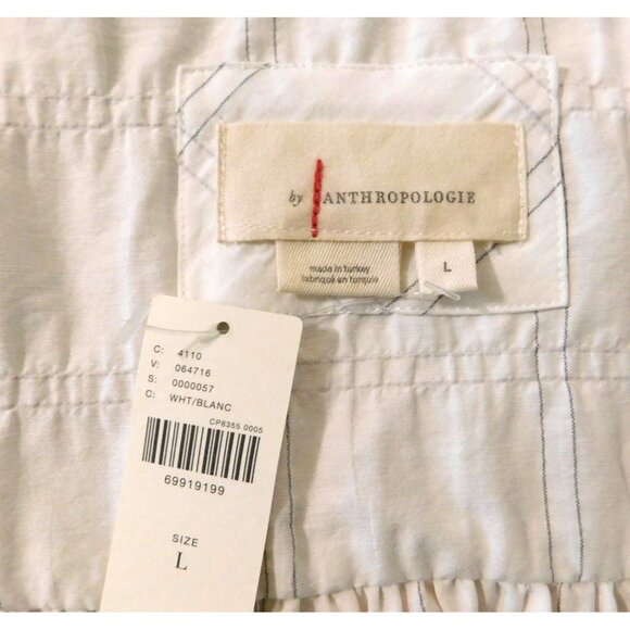Anthropologie Top L White Tunic Length Blouse 3/4 Sleeve Cuff Cotton Blend - Picture 7 of 9